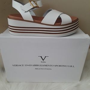 White/Tan Platform Sandals.